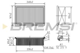 BREMSI FA1349 - AIR FILTER PEUGEOT, CITROEN